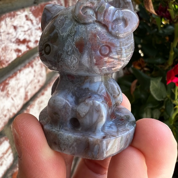 Colorful moss agate; Blue, Purple, Red Moss Agate Hello Kitty Carving - Picture 4 of 4
